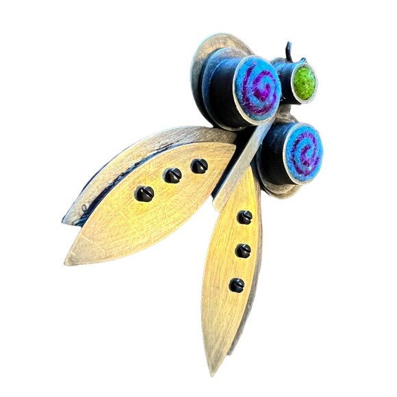 Michele Friedman Wool Felt Sterling Dragonfly Brooch - Picture 9 of 9